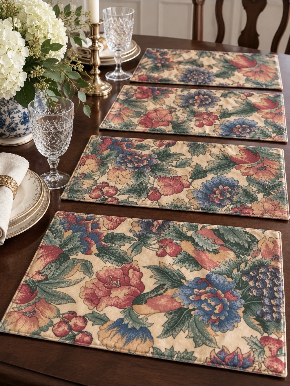 Vintage French Country Fruit Floral Placemats Set of 4 Baroque Botanical